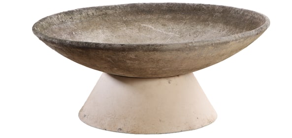 47" D FRENCH TWO PART CAST STONE PLANTER BY WILLY GUHL C 1975.
