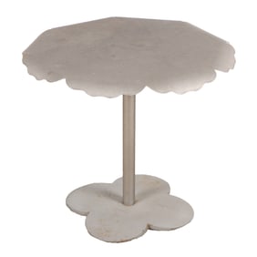 CAST ALUNINUM MODERNIST GARDEN TABLE.
