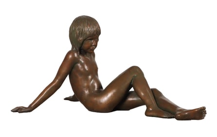 JOHN ROBINSON, ENGLISH  ( 1935-2006) OF THE BRADSHAW FOUNDATION. 21" CAST BRONZE OF A CHILD AT