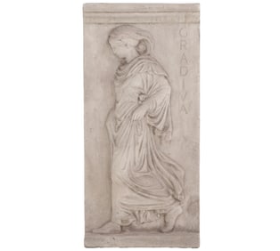 A CONCRETE PLAQUE DEPICTING GRADIVA, A MYTHIC FIGURE CREATED BY WILHELM JENSEN.