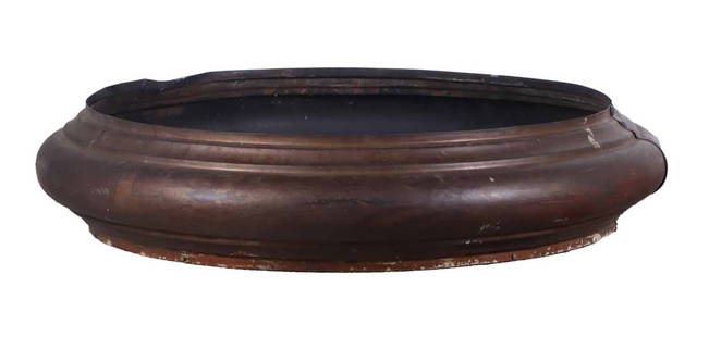 AN OVERSIZED COPPER PLANTER WITH SHAPED RIM.: An oversized copper planter with shaped rim. Ht: 9" Wd: 44" Dpth: 44"