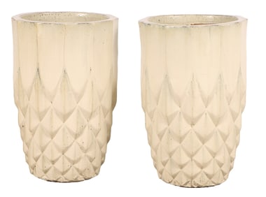 PAIR 26" GLAZED EARTHENWARE POTS.