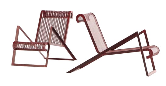 PAIR OF ROYERE STYLE PERFORATED IRON GARDEN CHAIRS