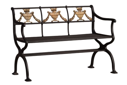 PAINTED CAST IRON GARDEN BENCH IN THE MANNER OF KARL FRIEDRICH SCHINKEL. MARKED WA SNOW BOSTON 1925