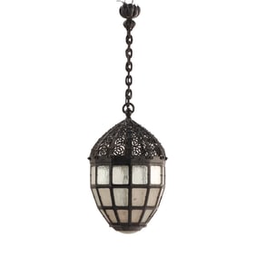 FRENCH IRON AND PEBBLE GLASS LANTERN C 1920.
