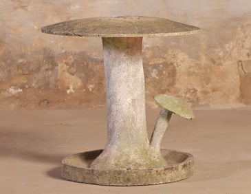FRENCH CAST STONE MUSHROOM FOUNTAIN IN TWO PIECES C 1940.