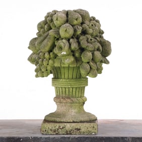 ENGLISH CARVED STONE BASKET OF FRUIT C 1980.