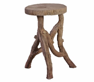 CAST STONE FAUX BOIS TABLE.