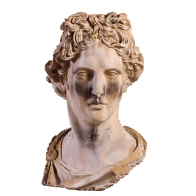32" FIBERGLASS BUST OF A ROMAN FIGURE.