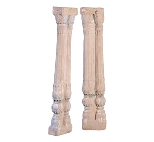 PAIR OF 63" CARVED STONE DOUBLE COLUMNS C 1900.