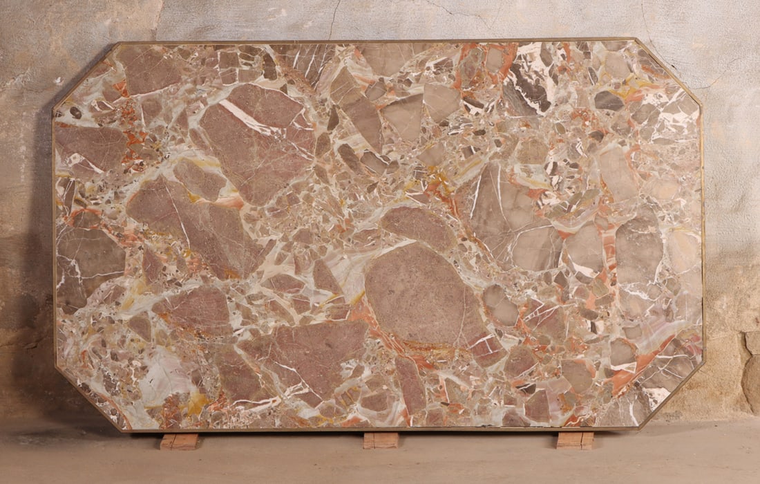 60" BRASS BOUND FRENCH MARBLE TABLE TOP. (1 of 5)