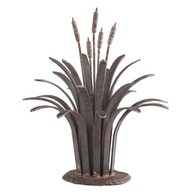 A STEEL GARDEN SCULPTURE IN THE FORM OF CATTAILS. SIGNED ??