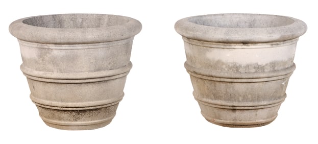 PAIR 24" CAST STONE POTS.