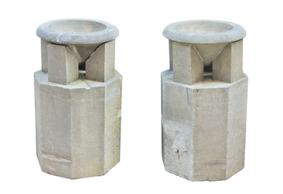 PAIR OF TWO PART CARVED BLUE STONE ART DECO STYLE PLANTERS C 1880.