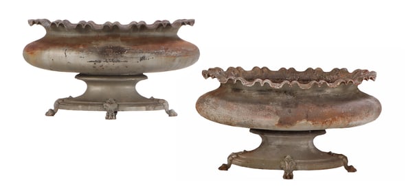 PAIR OVAL FRENCH CAST IRON FOOTED PLANTERS C 1900.