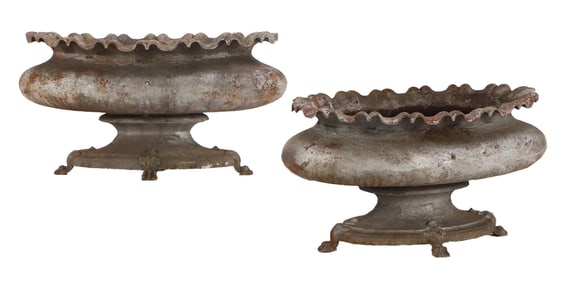 PAIR OVAL FRENCH CAST IRON FOOTED PLANTERS C 1900