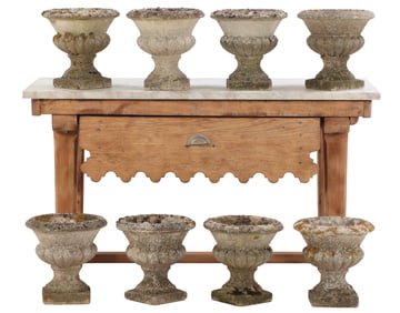 FOUR OF EIGHT FRENCH CAST STONE PLANTERS C 1960.