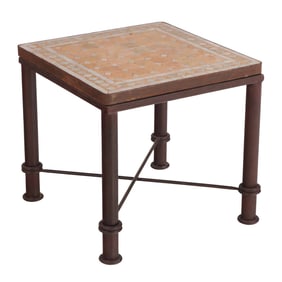 IRON AND TILE OCCASIONAL TABLE IN THE MANNER OF GIACOMETTI.