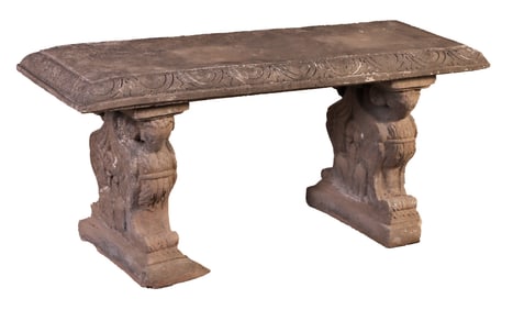 THREE PART CAST STONE BENCH.