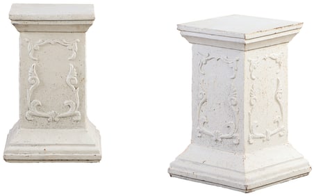 PAIR PAINTED CAST IRON DECORATED PLINTHS.