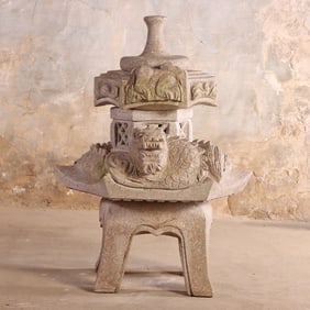 FIVE PIECE CARVED GRANITE PAGODA.