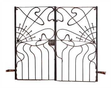 PAIR OF ART NOUVEAU STYLE WROUGHT IRON GARDEN GATES C 1930.