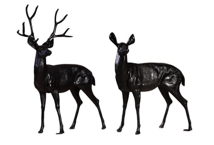 TWO CAST ALUMINUM DEER THE LARGER BEING 58" HIGH.