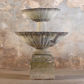 A FOUR PART FRENCH CAST STONE FOUNTAIN OR PLANTER C 1950.