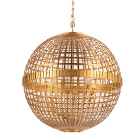 GILT IRON OPEN SPHERE LIGHT FIXTURE.