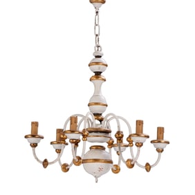 ITALIAN PAINTED AND GILTWOOD SIX ARM CHANDELIER C 1950.