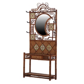 FRENCH BAMBOO HALL TREE WITH INSET TILES C 1900.
