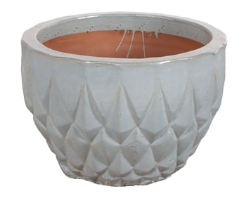GLAZED EARTHENWARE PLANTER WITH HONEYCOMB DESIGN.