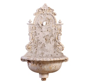 A PAINTED CAST IRON WALL MOUNT LAVABO.
