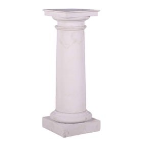 A CAST STONE GARDEN PEDESTAL IN THREE PARTS.