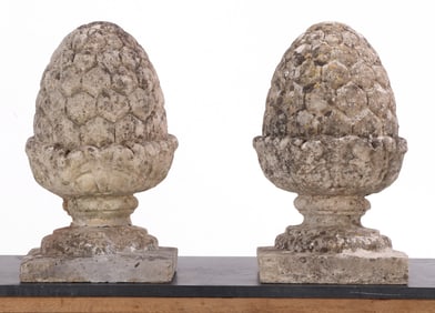 PAIR OF 18" CAST STONE FINIALS IN THE FORM OF ARTICHOKES.