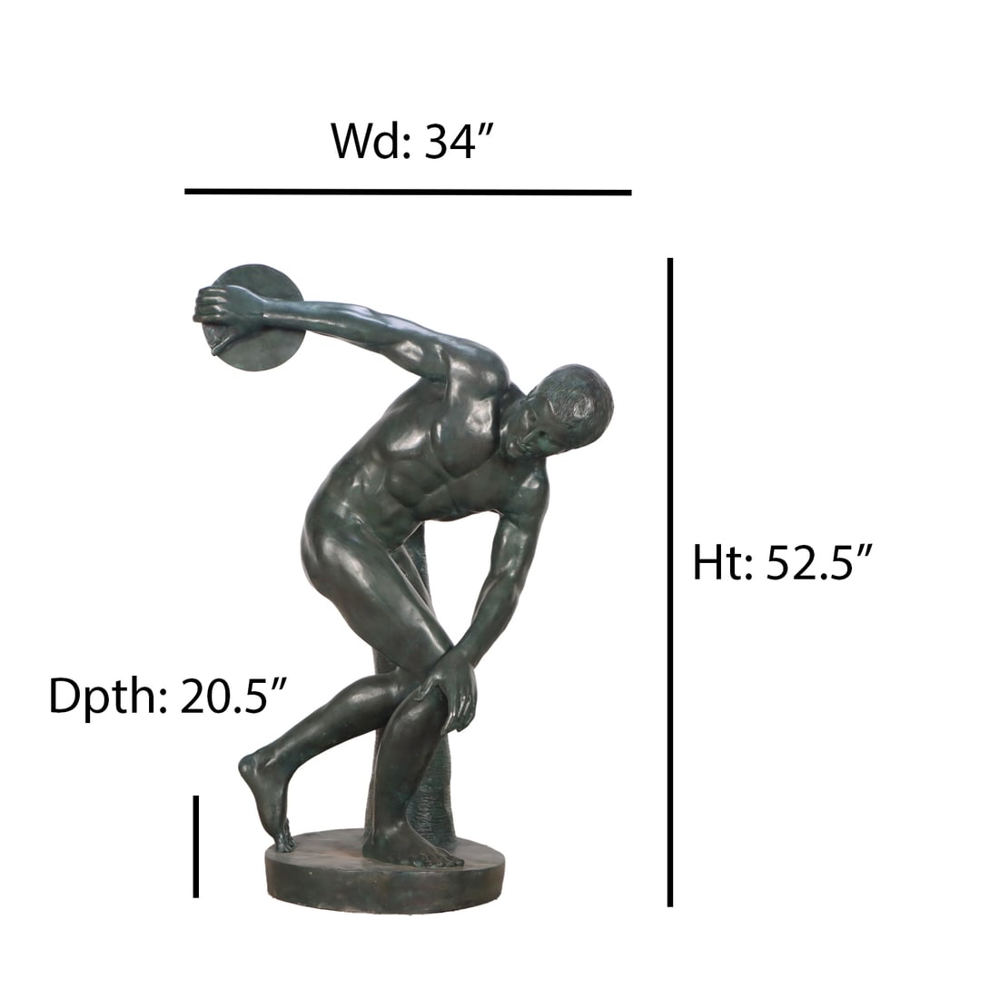 LARGE SCALE BRASS FIGURE OF A DISCUS THROWER HAVING A FAUX BRONZE PATINA. (1 of 5)