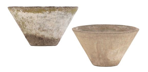 PAIR 12" H FRENCH CAST STONE PLANTERS BY WILLY GUHL C 1970