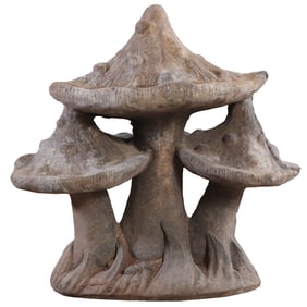CAST STONE GARDEN SCULPTURE OF MUSHROOMS.