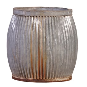PLEATED ZINC RAIN BARREL C 1920.