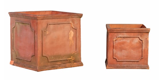 TWO SQUARE TERRACOTTA PLANTERS.