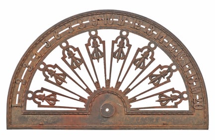 AN ART DECO CAST IRON ELEVATOR INDICATOR WITH MARKINGS FOR TWENTY FLOORS CIRCA 1920.