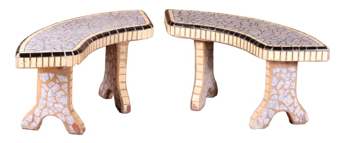 A PAIR OF MULTI-COLOR MOSAIC CERAMIC BENCHES CIRCA 1960.