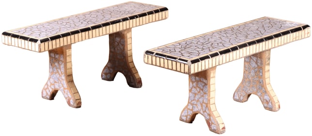 A PAIR OF MULTI-COLOR MOSAIC CERAMIC BENCHES CIRCA 1960.