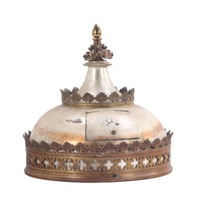 AN ANTIQUE NEOCLASSICAL STYLE METAL DOME HAVING BRASS OPEN WORK DECORATION CIRCA 1890.