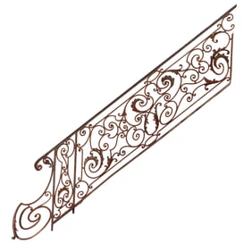 A SIGNED FRENCH WROUGHT IRON AND BRONZE RAILING PANEL WITH ELABORATE SCROLL FORM DECORATION CIRCA