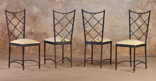 FOUR FRENCH IRON AND BRONZE CHAIRS IN THE MANNER OF ANDRE ARBUS C