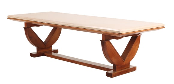 FRENCH OR ITALIAN OAK AND STONE TABLE C 1945.