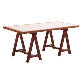 THREE PART SOLID MAHOGANY ARCHITECTS STYLE DESK.