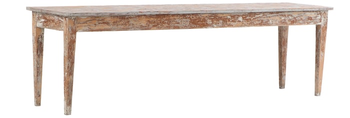 A LARGE     FRENCH FARM OR POTTING TABLE HAVING REMNANTS OF OLD PAINT C 1910.