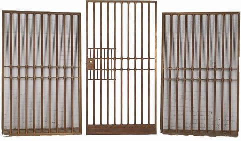 BRONZE VAULT DOOR AND A PAIR OF MATCHING PANELS